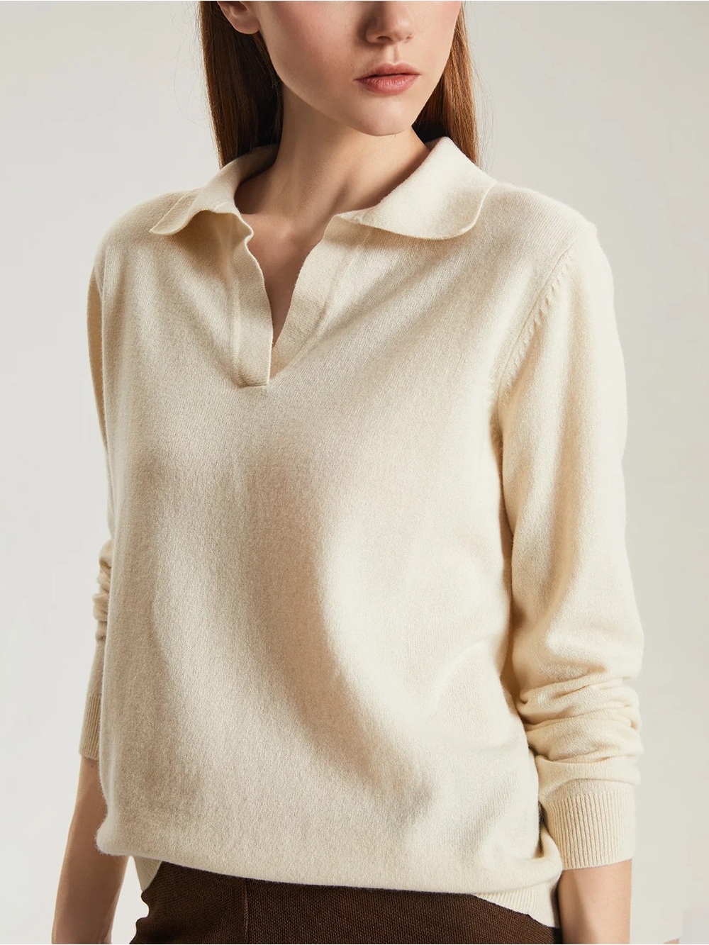 Vintage Tangents Made In Australia Cream Collard V Neck 3/4 Sleeve Sweater